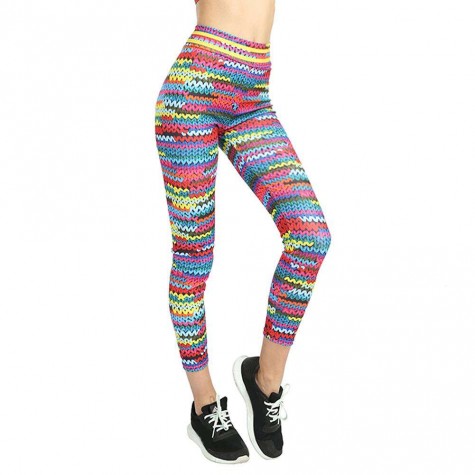 Charming Knit Colorful Print Leggings Thick Gym Workout Sporting Pants