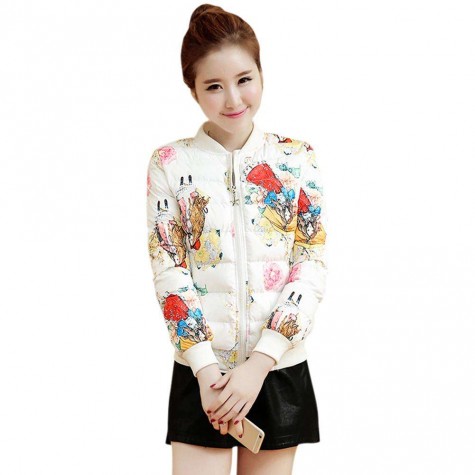 Winter Warm Fashion Floral Print Cotton-padded Jacket Coat