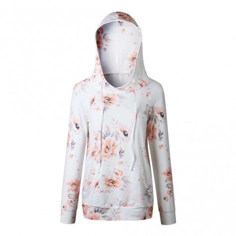 Floral Print Casual Long Sleeve Hoodies Pullover Tops Sweatshirts