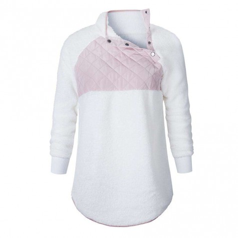 Warm Long Sleeve Oblique Collar Pullover Tops Snap Button Sweatshirt