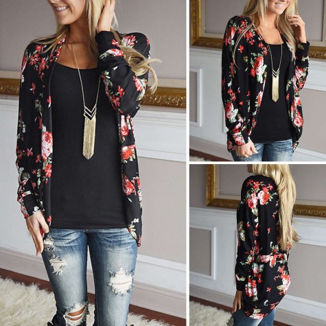 Floral Print Long Sleeve Soft Cardigans Tops Fashion Casual Coat