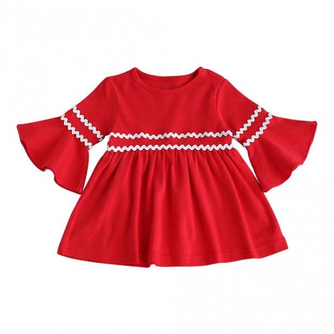 Girl Korean Cute Dress Flare Sleeve Pleated Sweet Princess Dress