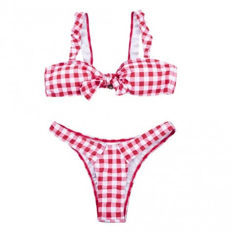 Charming Plaid Bikini Set Split Swimsuit Two Piece Bathing Suit