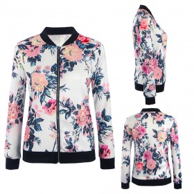 Biker Celebrity Camo Flower Floral Print Bomber Jacket (White)