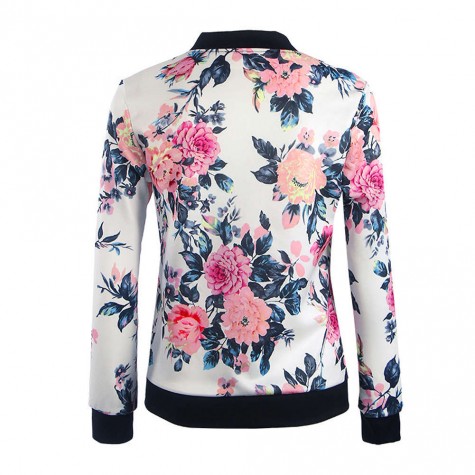 Biker Celebrity Camo Flower Floral Print Bomber Jacket (White)