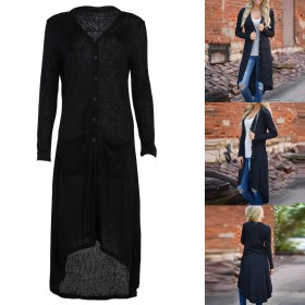 Cardigan Loose Sweater Long Sleeve Knitted Outwear Coat (Black)(M)