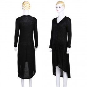 Cardigan Loose Sweater Long Sleeve Knitted Outwear Coat (Black)(M)