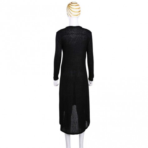 Cardigan Loose Sweater Long Sleeve Knitted Outwear Coat (Black)(M)