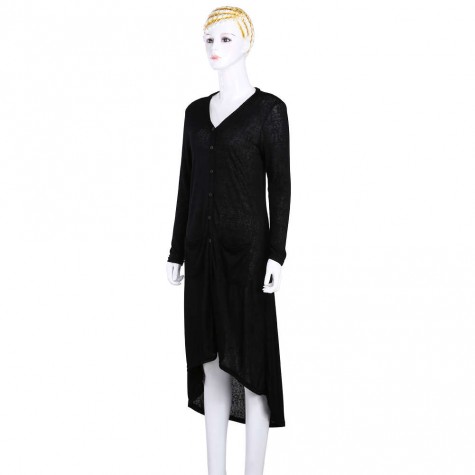 Cardigan Loose Sweater Long Sleeve Knitted Outwear Coat (Black)(M)