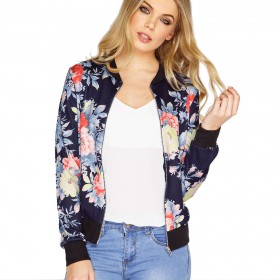 European Style Cotton Flower Floral Print Jacket Long Sleeve Coat(S)