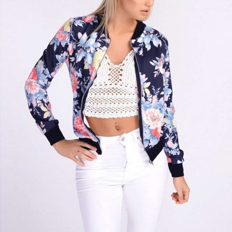 European Style Cotton Flower Floral Print Jacket Long Sleeve Coat(S)