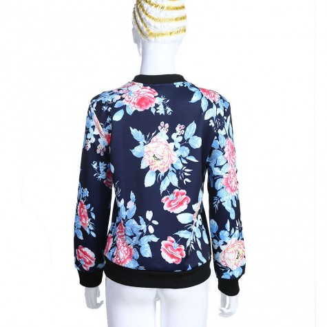 European Style Cotton Flower Floral Print Jacket Long Sleeve Coat(S)