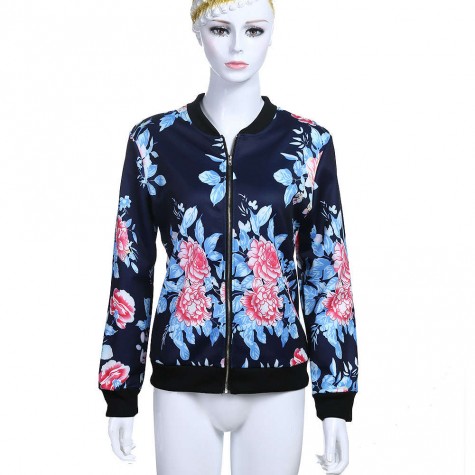 European Style Cotton Flower Floral Print Jacket Long Sleeve Coat(S)