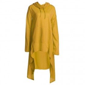 Fleece Hoodies Drawstring Irregular Loose Solid Color (Yellow)(L)