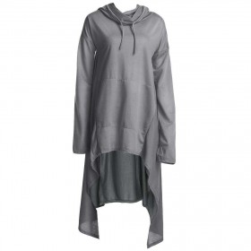 Drawstring Pocket Irregular Loose Pullover Casual Hoodies Gray(S)