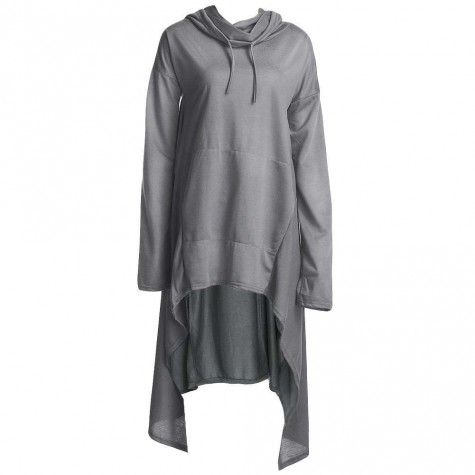 Drawstring Pocket Irregular Loose Pullover Casual Hoodies Gray(S)