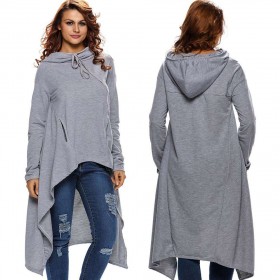 Drawstring Pocket Irregular Loose Pullover Casual Hoodies Gray(S)