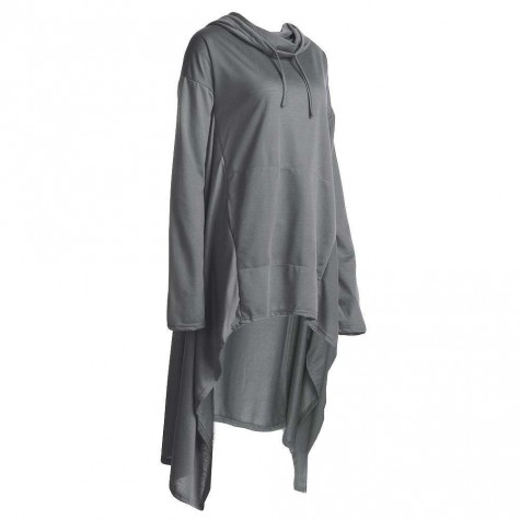 Drawstring Pocket Irregular Loose Pullover Casual Hoodies Gray(S)