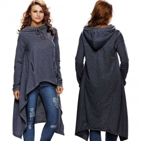 Drawstring Pocket Irregular Loose Pullover Hoodies (Dark Gray S)