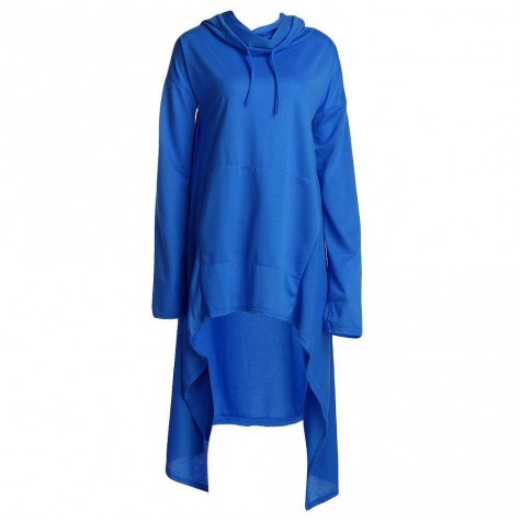 Long Sleeve Fleece Hoodies Irregular Loose Solid Color (Blue)(S)