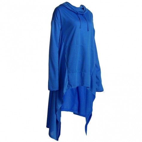 Long Sleeve Fleece Hoodies Irregular Loose Solid Color (Blue)(S)