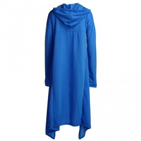 Long Sleeve Fleece Hoodies Irregular Loose Solid Color (Blue)(S)