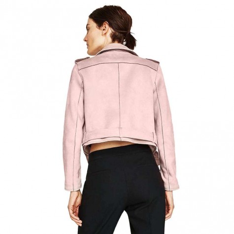 Solid Winter Turn Down Collar Zipper Suede Short Jacket Coat(Pink/S)