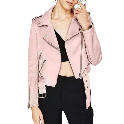 Solid Winter Turn Down Collar Zipper Suede Short Jacket Coat(Pink/S)