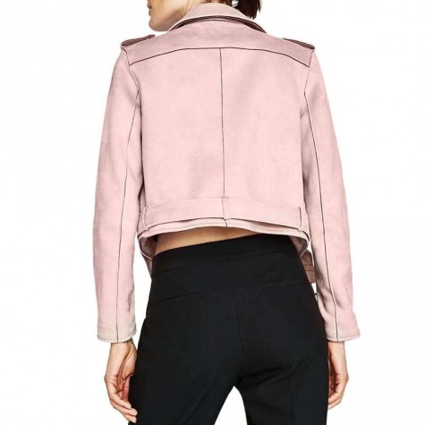 Solid Winter Turn Down Collar Zipper Suede Short Jacket Coat(Pink/S)