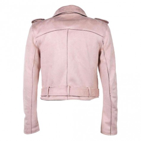 Solid Winter Turn Down Collar Zipper Suede Short Jacket Coat(Pink/S)