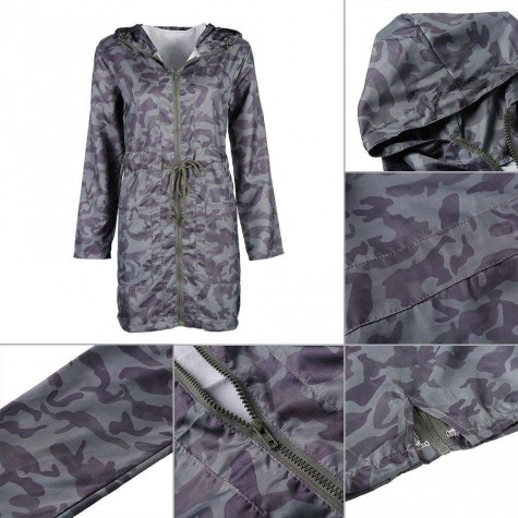 Loose Camouflage Coat Long Sleeve Hooded Zipper Outwear Jacket(M)