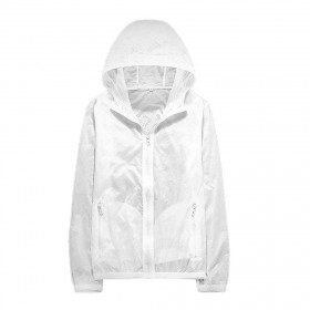 Unisex Hooded Quick Dry Sun Protection Thin Sport Running Jacket(White/L)