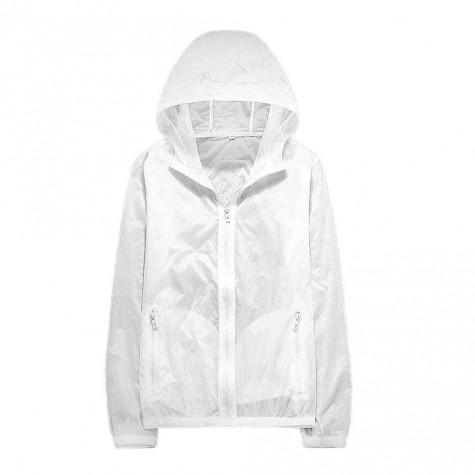 Unisex Hooded Quick Dry Sun Protection Thin Sport Running Jacket(White/L)