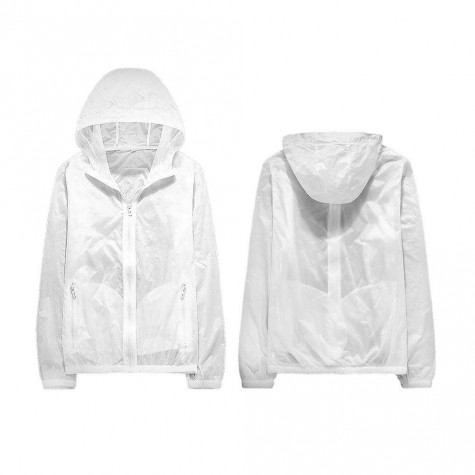 Unisex Hooded Quick Dry Sun Protection Thin Sport Running Jacket(White/L)