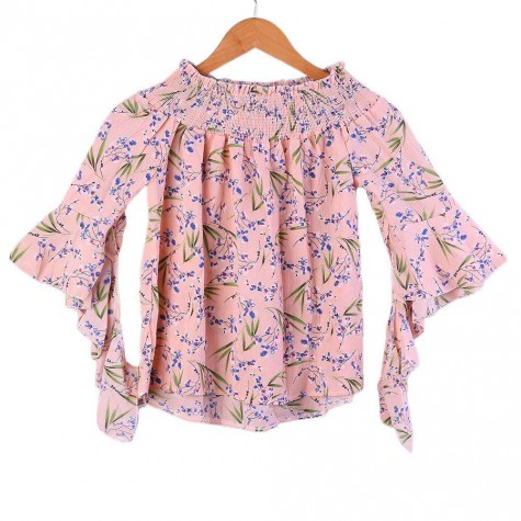 Charming Off Shoulder Floral Print Blouse Beach Travel Irregular Top/Pink