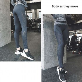 Charming Hollow Yoga Sport Fitness Pants Workout Running Leggings(Grey M)