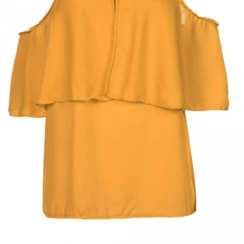 Chiffon Charming Ruffle Casual Pure Color Spaghetti Strap Tops (Yellow XL