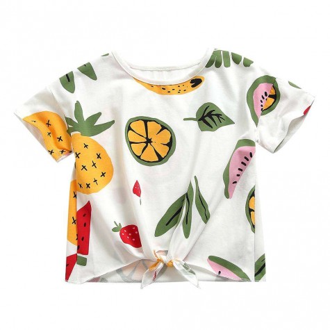 Sweet Short Sleeve Girls T-shirt Fruit Print O-Neck Basic Clothes (5-6T)