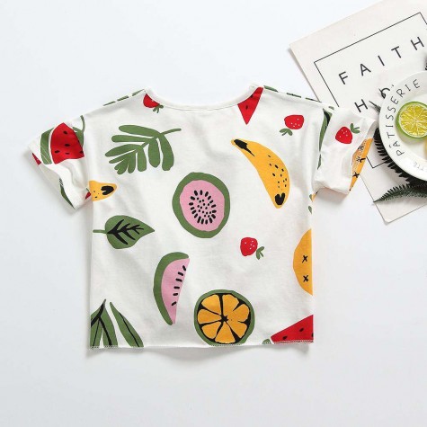 Sweet Short Sleeve Girls T-shirt Fruit Print O-Neck Basic Clothes (5-6T)