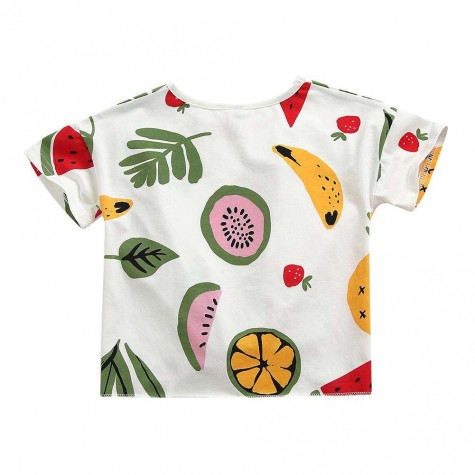 Sweet Short Sleeve Girls T-shirt Fruit Print O-Neck Basic Clothes (5-6T)