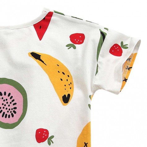 Sweet Short Sleeve Girls T-shirt Fruit Print O-Neck Basic Clothes (5-6T)