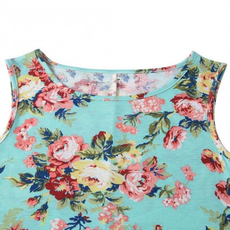 Tunic Summer Floral Flare Sleeveless Swing Tank Tops Clothes (Blue S)