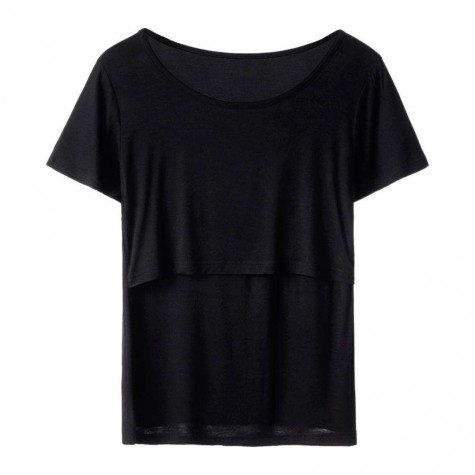 2pcs Summer T-shirts Tee O-Neck Slim Nursing Pregnancy Tops(Black M)