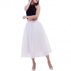 4 Layers 80cm Tulle Long Pleated Tutu Skirt Wedding Petticoat/White