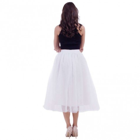 4 Layers 80cm Tulle Long Pleated Tutu Skirt Wedding Petticoat/White