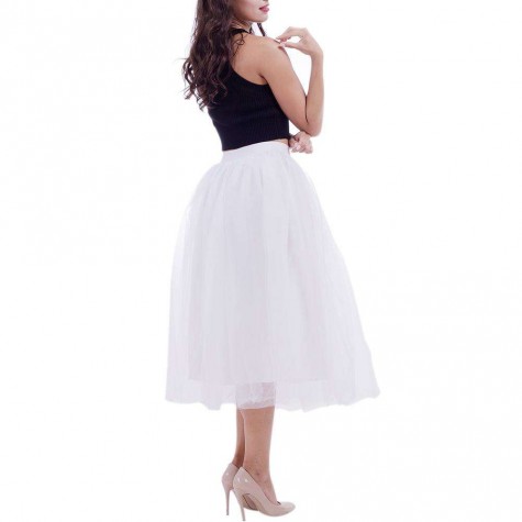 4 Layers 80cm Tulle Long Pleated Tutu Skirt Wedding Petticoat/White