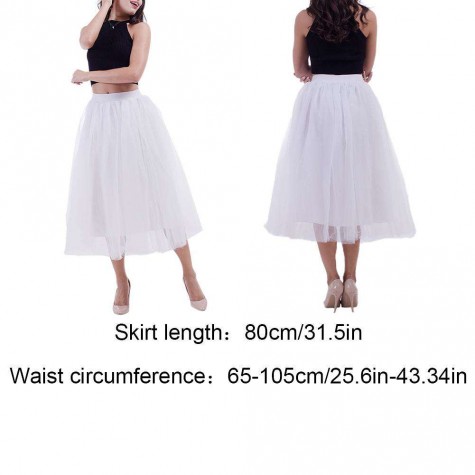 4 Layers 80cm Tulle Long Pleated Tutu Skirt Wedding Petticoat/White