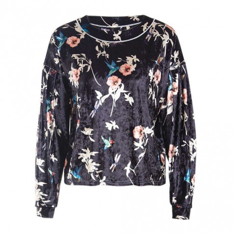 Autumn Casual Floral Print T-shirt Cotton Long Sleeve Tops