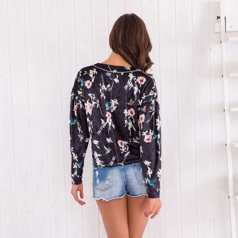 Autumn Casual Floral Print T-shirt Cotton Long Sleeve Tops