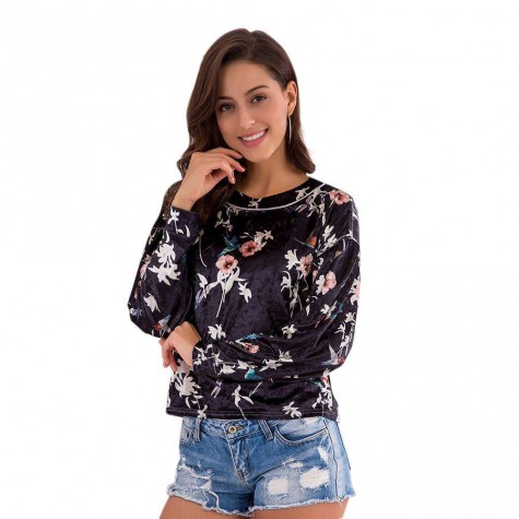 Autumn Casual Floral Print T-shirt Cotton Long Sleeve Tops